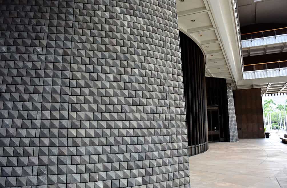 lava rock pillar, hawaii capitol on the Honolulu Architectural Walking Tour