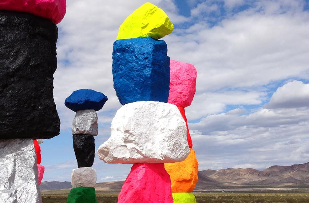Seven Magic Mountains with the mountains in the background
