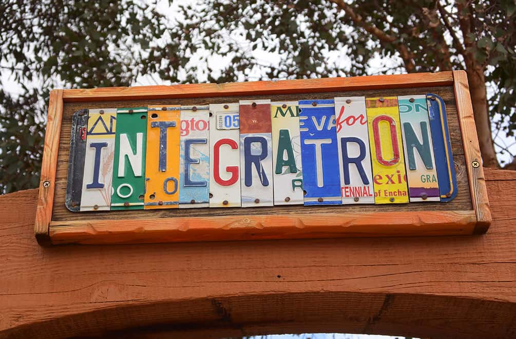 Integratron license plate sign