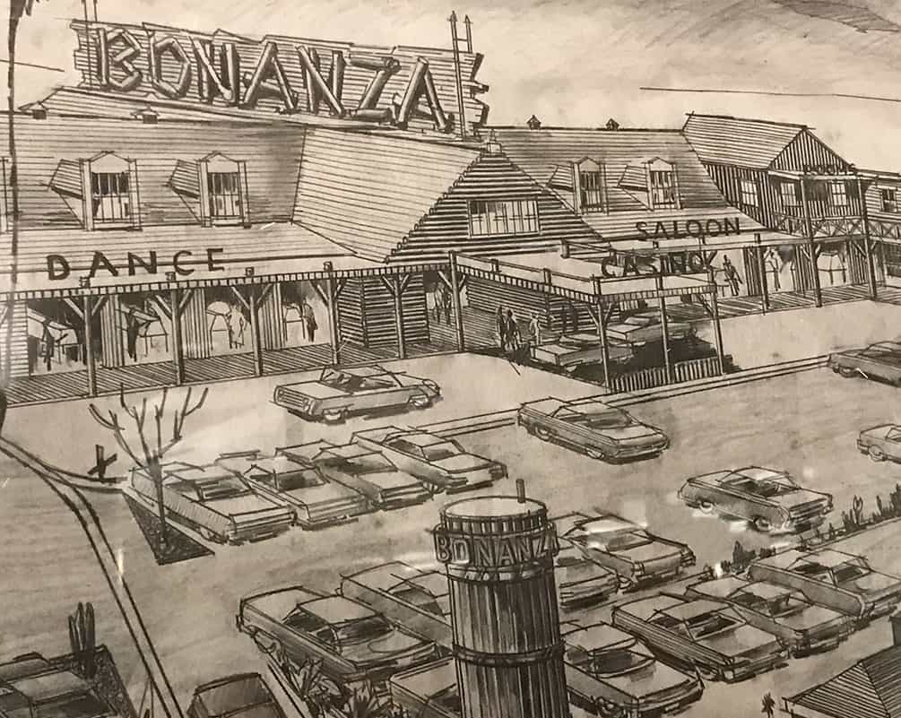 Architectural sketch of Bonanza by Homer Rissman