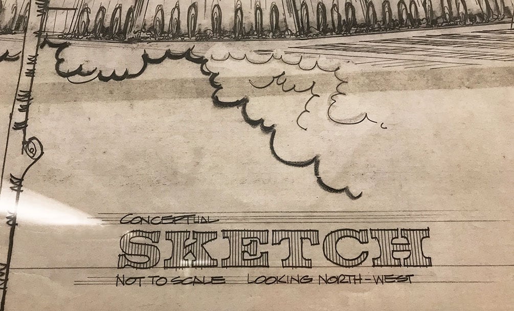 The word "Sketch" on an architectural rendering by Gary Guy Wilson