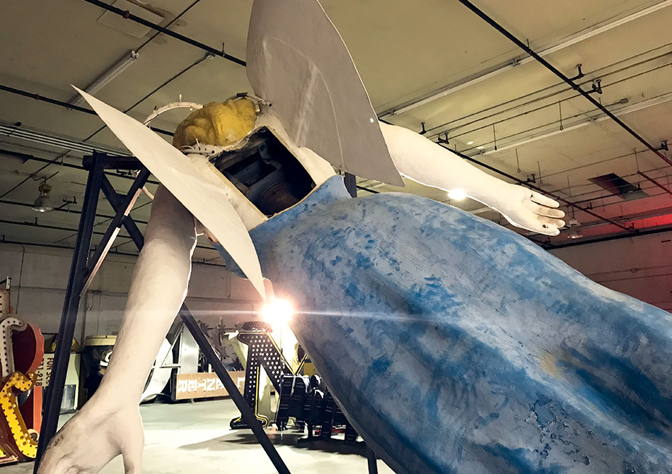 The back of The Blue Angel sign at Ne10 Studio, Las Vegas